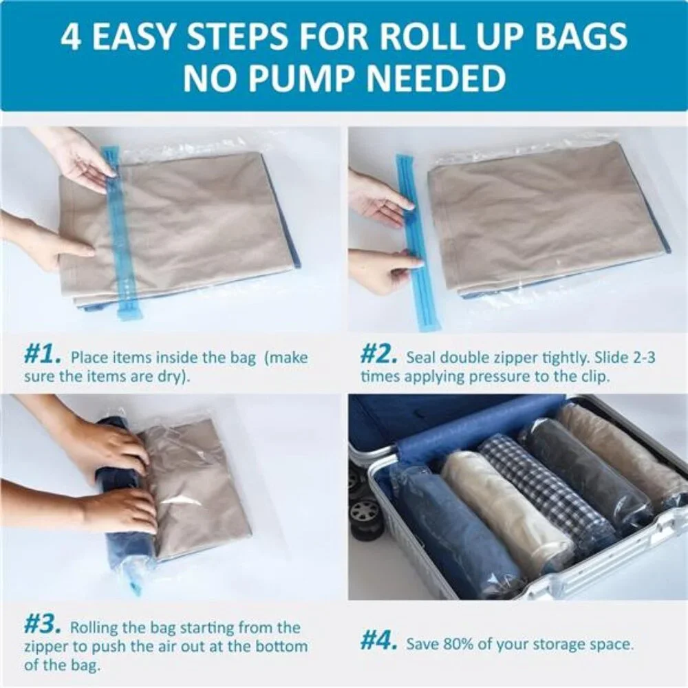 24 Travel Compression Bags, Roll Up Travel Space Saver Bags for Luggage